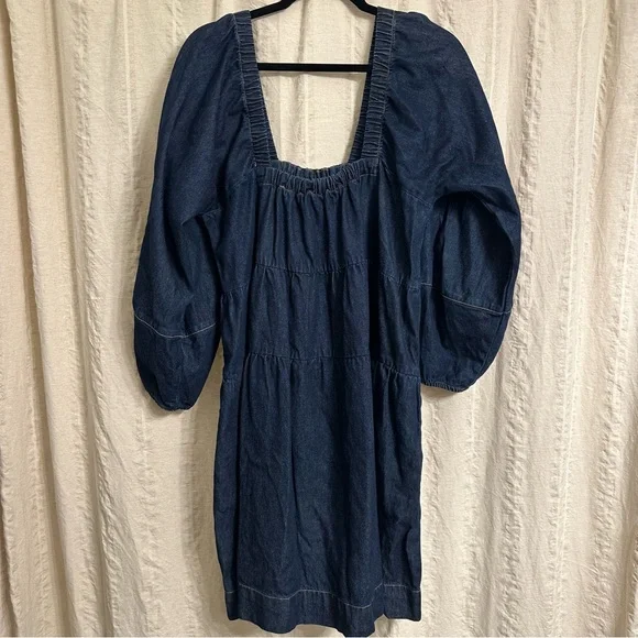 Free People Dark Denim Blue Babydoll Mini Dress - Picture 5 of 7